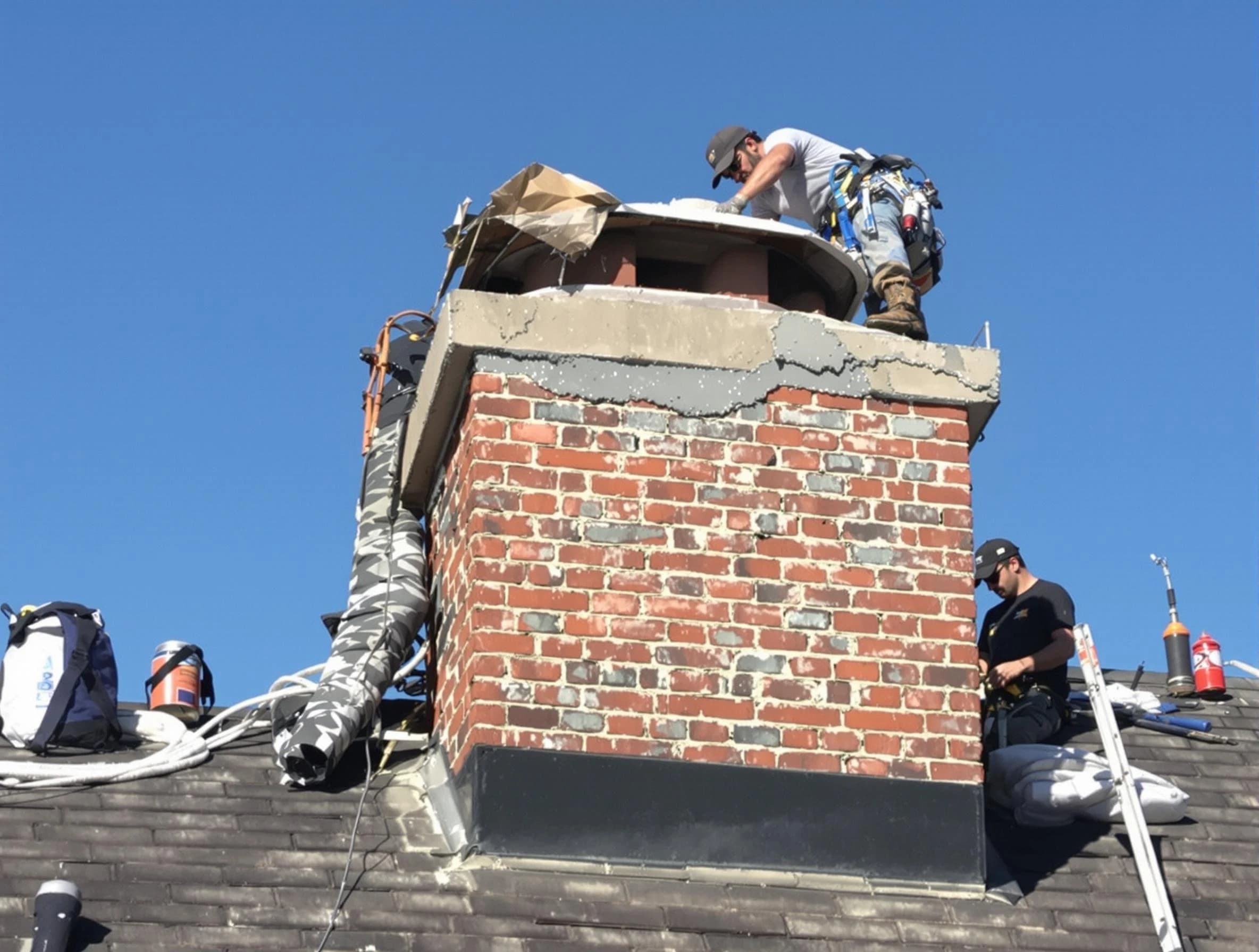 Hiram Chimney Sweep installing a custom chimney crown in Hiram, GA