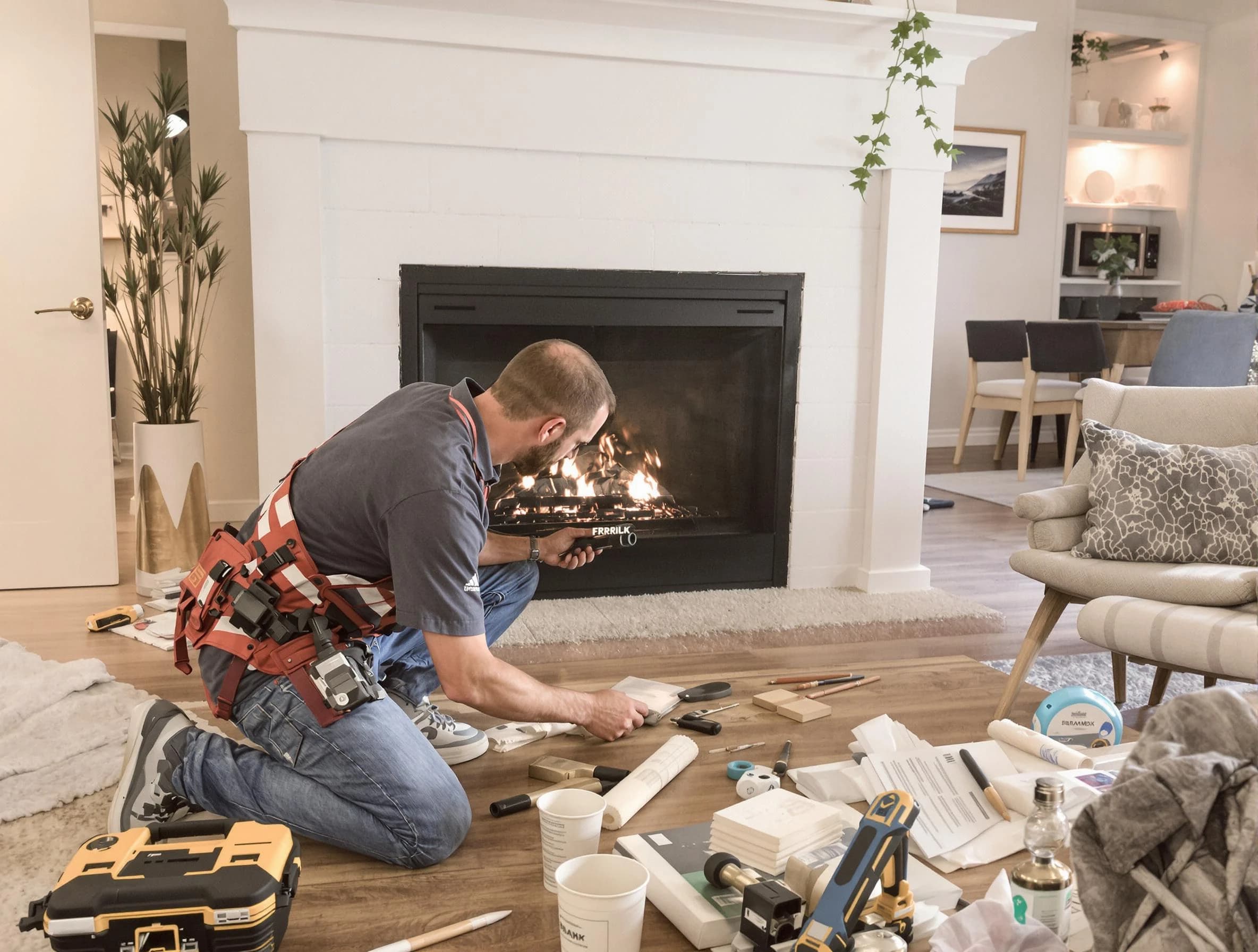 Hiram Chimney Sweep performing fireplace repair in Hiram, GA