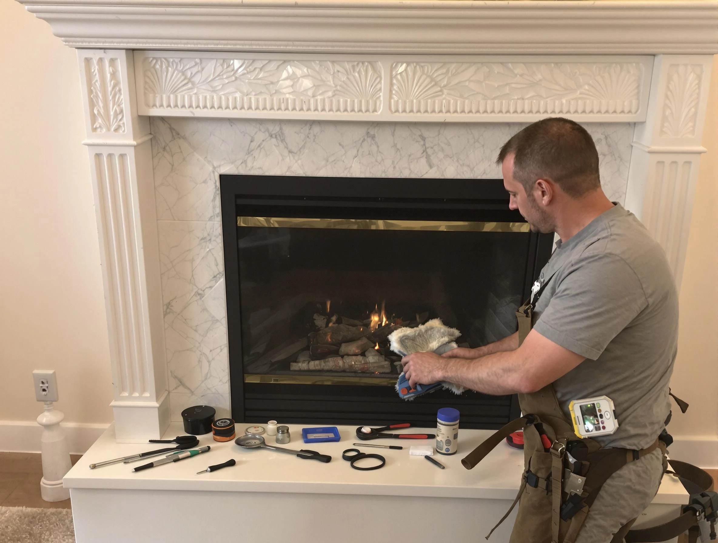 Hiram Chimney Sweep performing fireplace maintenance in Hiram, GA